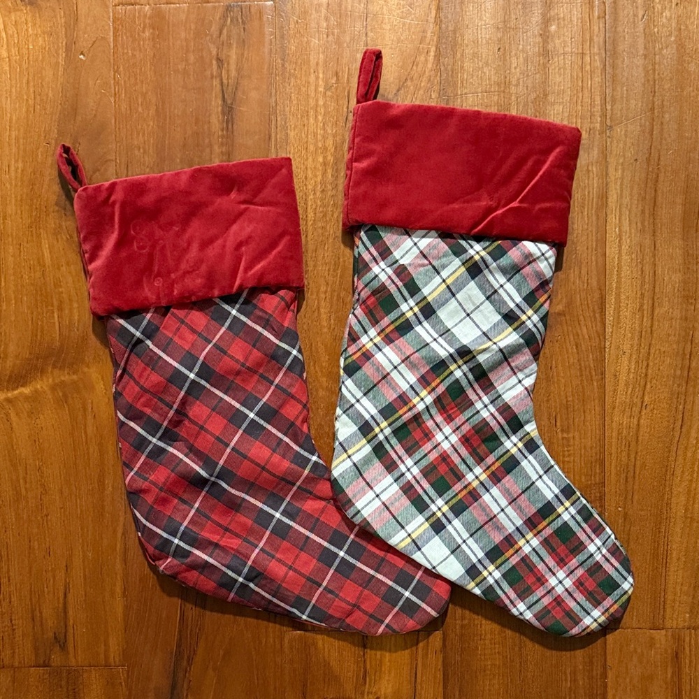Pottery Barn Red and Plaid Stockings